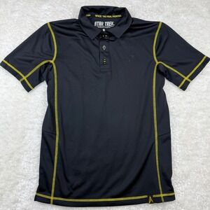 ThinkGeek Star Trek Polo Shirt Mens Small Black NCC-1701 Yellow Stitching